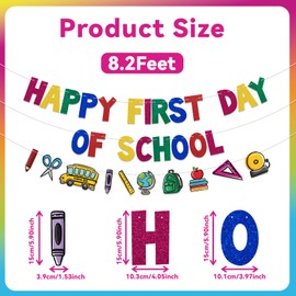 Bandera feliz para el primer día de clases, preencordada, decoración de regreso a clases, guirnalda de regreso a clase, decoración de escuela para maestros de aula