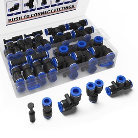 Air Fittings, 40 pcs Air Hose Fittings, 8 mm Air Hose Quick Connect, 10 Spliters+10 Elbows+10 Tee+10 Straight, Air Line Kit to Connect Fittings