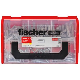 fischer FIXtainer SX Plus Dowel and Screw Box, Dowel Set with 210 Items, for Concrete, Solid and Perforated Building Materials, Practical Tool Box with Carry Handle and Click System