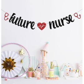 KEWUFD Future Nurse Banner, Nurse Party Decorations For Future Nurse/BSN/NP Graduaction Party Decoration, Congrats Nurse School Graduation Party Decorations Congrats Grad 2024 Black Red Glitter