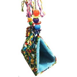 Parrot Printed Happy Hut Pet Cozzy Cage Snuggle Tent Bunk Hammock Bird Toy Toys Craft Cages Cockatiel Budgie Lovebird (Large, Blue Print)