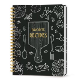 LuBudingJoy Blank Recipe Notebook to Write in Your Own Recipes, Full Page Sprial Hardcover Personal Recipe Organise, Recipe Journal Hold 140 Recipes (Black)