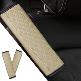 Couslcd 2PCS Car Seat Belt Cover, Soft Shoulder Strap Covers Harness Pads, Safety Leather Seatbelt Comfort Driving Cushion Protect Your Shoulder and Neck Universal for Car, SUV,Truck (Beige)