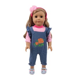 NIXNUT Doll Clothes Outfit Jeans Overalls T-Shirt for American Girl Doll 18-inch