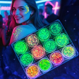 MiraWish 12 Colors Glow Body Glitter Gel, Glow in The Dark Hair Face Glitter Gel, Rave Accessories for Festivals Carnival UV Black Light Party