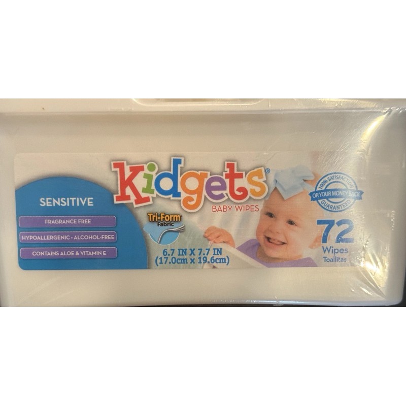 Kidgets * 72 Baby Wipes * Pop Up Refillable Container