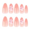 Flower Press on Nails Nude Pink Almond Fake Nails 3D