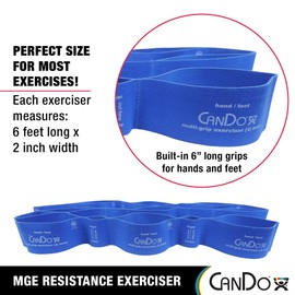 Cando Multi-Grip 6 Foot Exercise Resistance Band with Hand and Foot Loops for Total Body Workouts, Training, Rehab, Stretching and Therapy. Blue, Difficulty Level - Heavy, Resistance 6 lbs. - 15 lbs.
