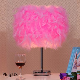 Table Lamp, Modern Elegant Bedside Table Light Bedroom Desk Night Light Lampshade for Living Room Wedding Room Reading Sitting Room Decorations (Pink)