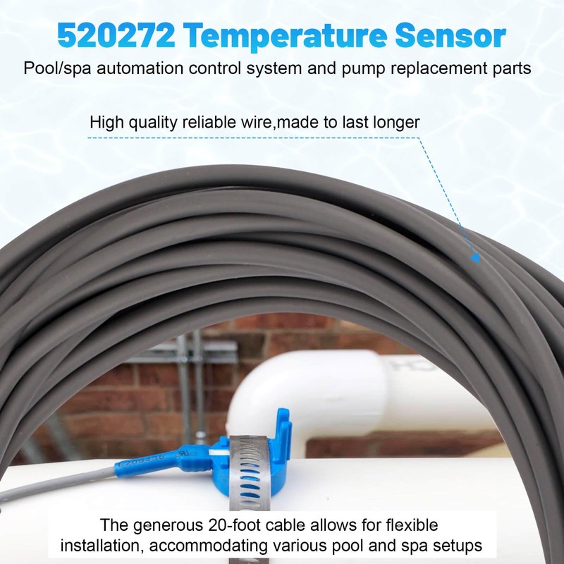 Fuoequl 520272 Water Temperature Sensor with 20ft Cable Replacement Pool/Spa