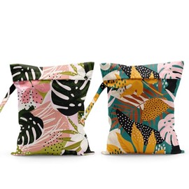 Summer Tropical Palm Leaves Pattern Wet Bag Waterproof Cloth Diaper Wet Dry Bag for Travel Beach Pool Daycare Soiled Toddler Items Yoga Gym - 2pcs
