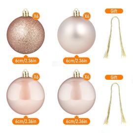 24 Christmas Ball Ornaments Rose Gold Christmas Tree Decorations Plastic Hanging Ball Decorative Bolas de Navidad (6cm/2.36inch) 4, 24pcs