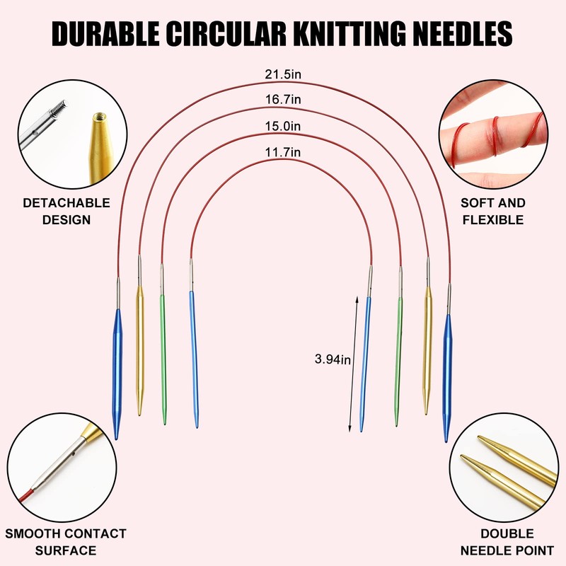LOOEN 57pcs Aluminum Circular Knitting Needles Set with Ergonomic Handles,13
