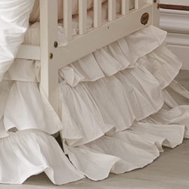 Brandream Crib Skirt Triple Layer Cotton Nursery Bed Skirt for Baby Girls Boys Toddler Bedskirt Solid White Dust Ruffle