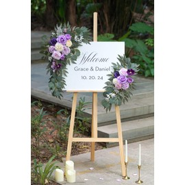Olalaka Faux Flower Swag Set of 2 for Wedding Welcome Signs Floral Decorations, Purple Wedding Arch Flowers for Wedding Ceremony (Lilac & Purple & Cream)