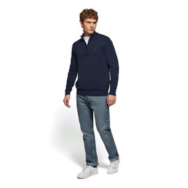 Polo Club Men's Basic Pullover with Zip - 100% Cotton Pullover Zip Long Sleeve Sweat, Blue navy blue