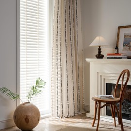 Sutuo Home Boho Curtains for Bedroom Living Room 90 Inches Long, White and Black Bohemian Curtain, Light Filtering Country Rustic Semi Blackout Farmhouse Drape Top Rod Pocket, 1 Panel W52 x L90