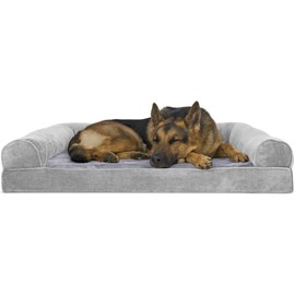 Furhaven Faux Fur & Velvet Sofa-Style Egg Crate Orthopedic Foam Dog Bed - Smoke Gray, Jumbo (X-Large)