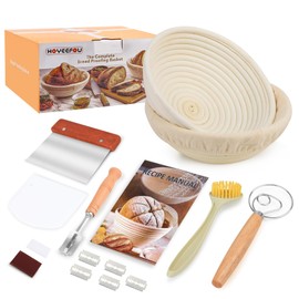 HOYEEFOU banneton bread proofing basket kit- natural rattan,set of 2 9"round&breathable for sourdough bread,easy to clean,professional baking,includes bread lame and sourdough starter kit essentials