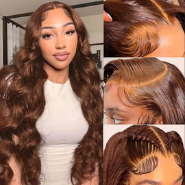 28 Inch Brown Body Wave Lace Front Wig Human Hair Pre Plucked 13X4 HD Transparent Frontal Glueless Wigs for Black Women 180% Density Chocolate Brown Wig with Baby Hair