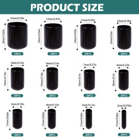 Pack of 220 Rubber End Caps, 2/3/4/5/6/7/8/9/11/12/15 mm Protective Caps for Screws, Rubber Caps Set with 12 Sizes, Round PVC Vinyl Rubber Caps for Screws, Wire Ropes, Electric Cables, Metal Rods
