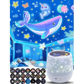 21 Sets of Films + Projector Night Light for Kids, Kids Night Lights Projector for Bedroom, Ceiling, Star Projector with 360° Rotation Dimmable for Baby Girls, Birthday, Christmas, Nursery, Room Decor