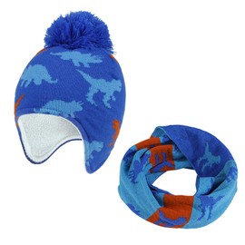 TAGVO 2 in 1 Children's Knitted Hat Scarf Set, Winter Warm Thick Hat with Fleece Lining Neck Warmer, Thermal Elastic Hat Neck Cuff for Baby Toddler Girls Boys, blue
