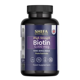 Shifa Supplements Biotin 12000 mcg 120 Vegan Capsules | High Strength Vitamin B7 | Hair, Skin & Nails Support | Pure Fill Formula | No Magnesium Stearate | Halal Certified | 4 Months Supply