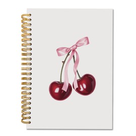 TWRVI Coquette Pink Bow Cherry Spiral Notebook, Preppy Bow Cherry College Ruled Notebook Journal for School Office Supplies, Girly Aesthetic Journaling Notebooks 5.5"x8.3" 164 Pages
