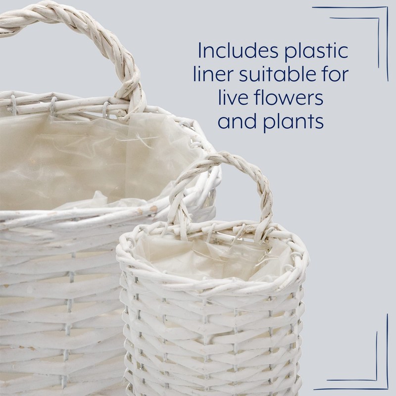 AuldHome Design Wall Hanging Baskets (White, Set of 2); Woven