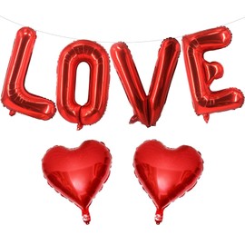 16 Inch Red Love Red Heart Balloons, 6 Pcs Red Love Letters Balloons Red Heart Valentine's DAY Balloons Banner for Valentine's DAY Wedding Ceremonies Party Decorations Red Love