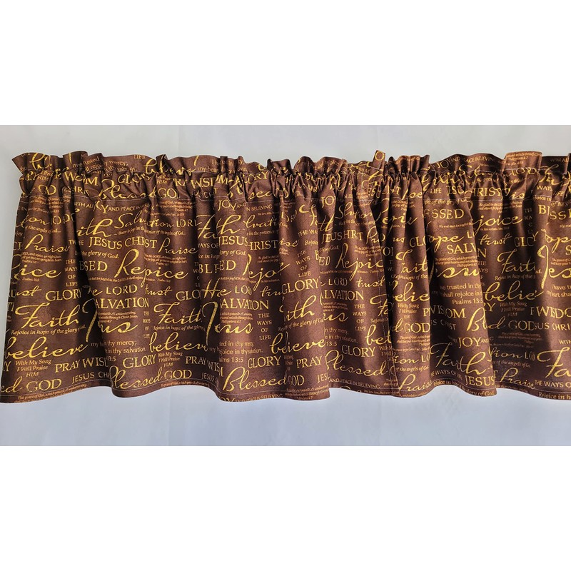 Brown Faith Inspired Valance Curtain, Brown Religious Valance Curtain, Christian