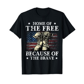 Veterans Combat Boots Flag Patriotic Home Of The Free Men T-Shirt
