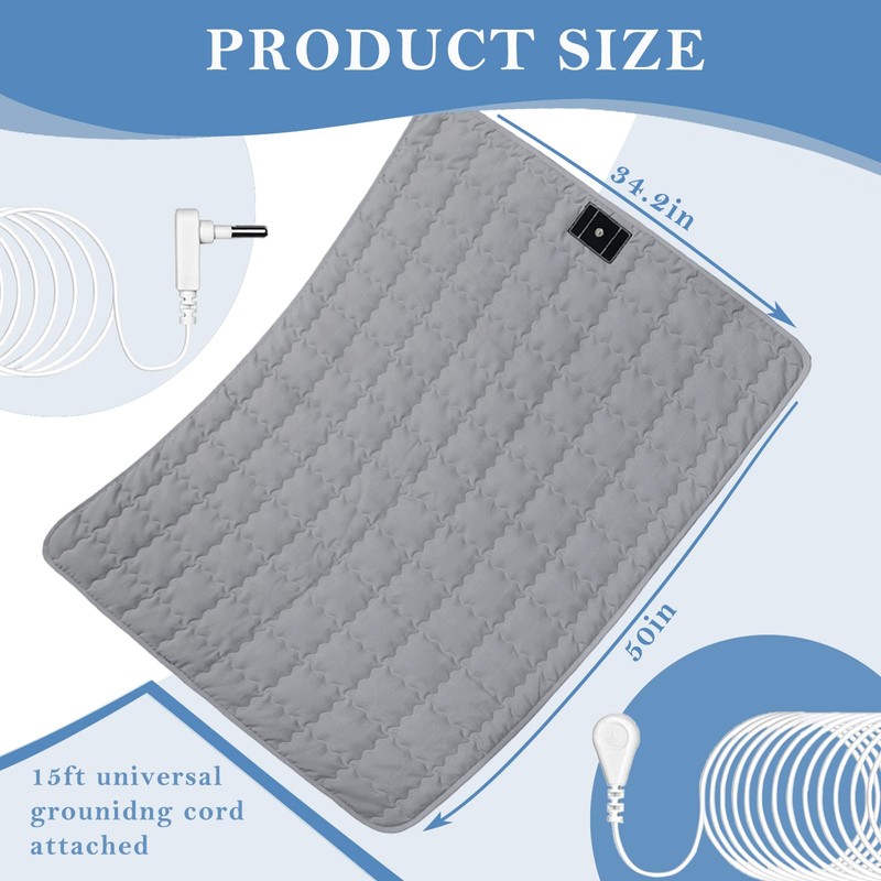 LAXVAPIU Grounding Mat Cotton Bed Pad Silver Fiber Quilted Grounded