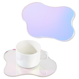 FINGERINSPIRE 2 Pcs Cloud Shaped Acrylic Coaster 13x16.3cm Clear Iridescent Irregular Coaster Creative Decorative Plate Coaster for Kitchen Counter, Dresser, Office Desk