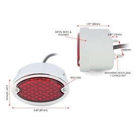 Alchemy Parts Motorcycle LED Stop Taillight for Royal Enfield Continental GT and Interceptor 650 Models Rear Running Brake Light Chrome Body with Red Lens