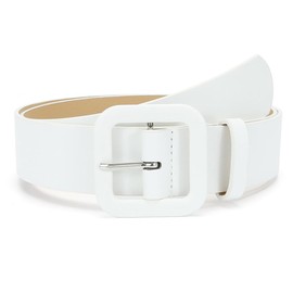 XFSRG Women's Leather Waist Belt Wide Buckle Fashionable for Everyday and Office, White