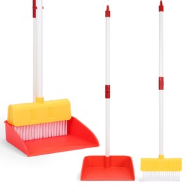 LIMIROLER Kids Cleaning Toy Set Toddlers Broom Dust Pan Set for Housekeeping Pretend Play Cleaning Set, Cleaning Toys Gift for Toddlers Girls Boys Age 3-6 Years Old (2PCS - Red and Yellow Set)