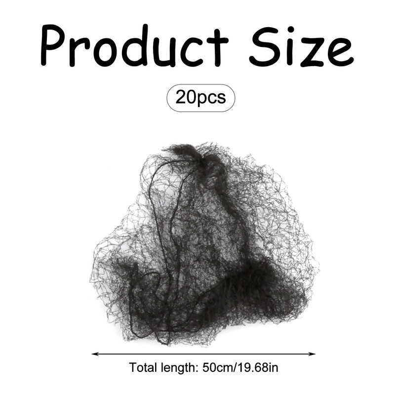 Luckious Hair Bun Nets,20 Individually Wrapped Hair Nets,Reusable Black Nylon