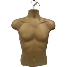 DisplayTown 2 Pack Bronze Male Mannequin Injection Form Half Rounded Waist Body Torso Dress Form with Only Hanging Hook, S-M Sizes