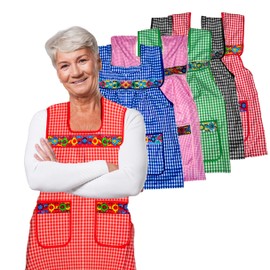 Cuitáxi Traditional Mexican apron for women with pockets beautiful flower embroidery XL - Mandiles para mujer mexicanos mandil Red
