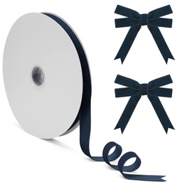 Cinta de terciopelo azul marino, cinta de Navidad de terciopelo azul oscuro de 1,6 cm, cinta de terciopelo clásico de 22,9 metros para envolver regalos, lazos para árbol de Navidad, decoraciones de