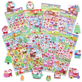 Christmas Puffy Stickers for Kids Crafts, 3D Small Xmas Bulk Stickers for Cards Envelopes, Mini Foam Christmas Stickers with Glitter Santa Snowman Trees, Winter Holiday Stickers 8 Sheets.