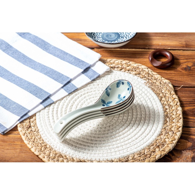 4Pcs Asian Soup Spoon,Chinese Ceramic Soup Spoons,Non-Slip Japanese Soup Spoon,Ramen