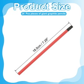 PATIKIL 24 Pieces Round Graphite Pencils, 7" Erasable Giant Pencils #2 HB Lead with Eraser for Carpenter Sketching Wedding Teacher Office Supplies, Red