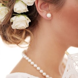 BURLAP LIFE 925 Sterling Silver Freshwater Real Button Pearl Stud Earrings Quality Pearl Earrings for Women, White Pearl 6mm-7mm