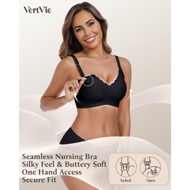 Vertvie Nursing Bras for Breastfeeding Seamless Comfort Maternity Bra Wireless Support Pregnancy Sleep Bralette Natural Shape(Black,X-Large)