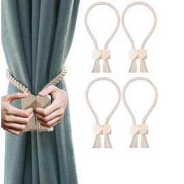 FENGCHUANG Strong Magnetic Curtain Tiebacks, Pack of 4 Curtain Tiebacks with Magnet, Outdoor Tiebacks for Curtains for Window Curtains for Home and Office (Beige