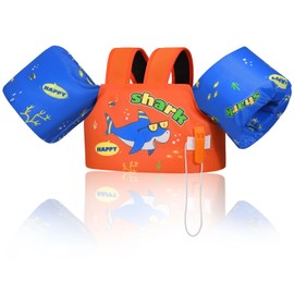 MoKo Swim Arm Band for Kids 20-30-40-50lbs, Clearance Toddler Swim Vest Cute Cartoon Swimming Wings Pool Floats Sleeve Children Water Sports Learning Swim Training Equipment, Orange Blue Sharks