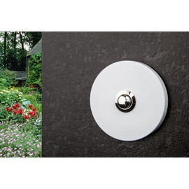 HUBER Surface-Mounted Bell Push Single Round Made of Real Metal - Door Bell Push - Front Doorbell Surface-Mounted Made of Brass - Bell Switch, Bell, Button, White